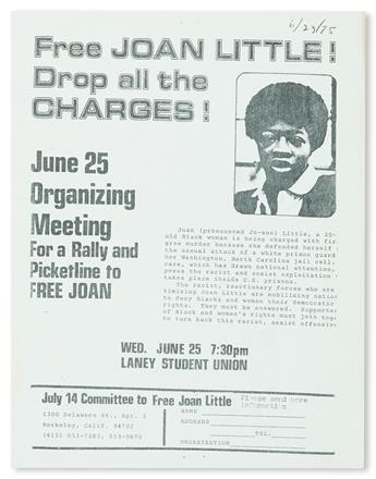 (BLACK PANTHERS.) COURT CASES. Three pieces related to Joan Littles trial for killing a prison guard who attempted to rape her in her